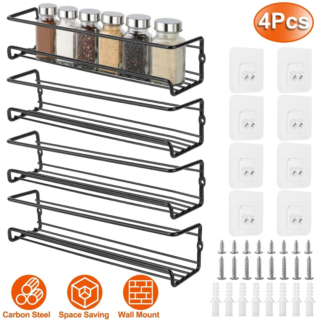 4Pcs Wall Mounted Spice Racks Carbon Steel Kitchen Storage Organizer 11.42in Image 1