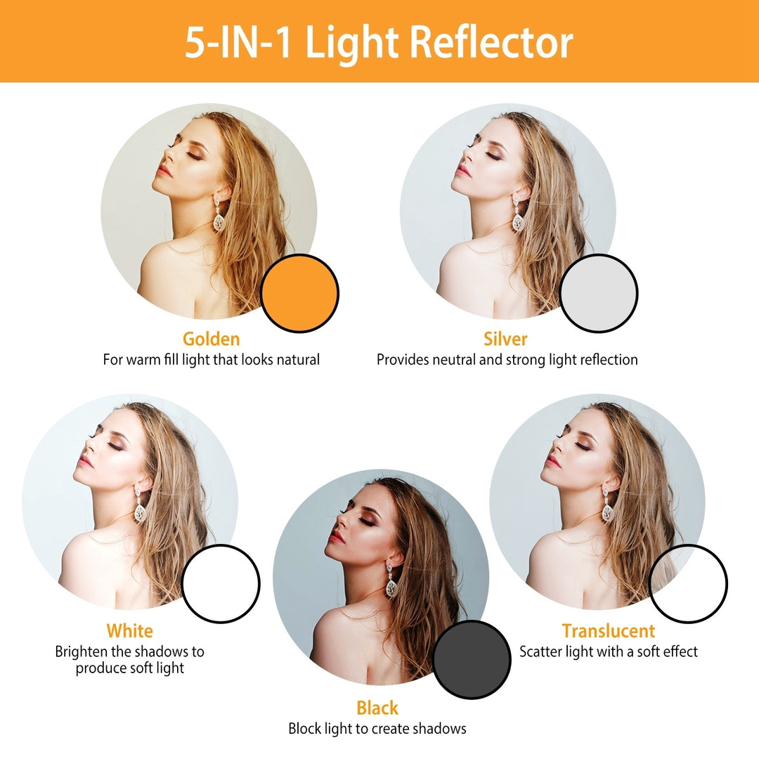 42.5In 5 In 1 Photography Round Light Reflector Collapsible Multi Disc Light Diffuser with Storage Bag Image 2