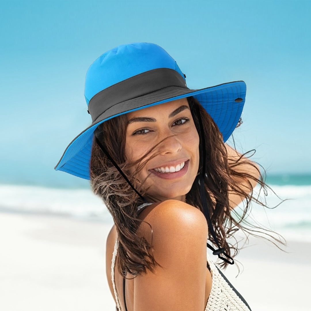 Women Summer Sun Bucket Hats Foldable UV Protection Cotton Cap Wide Brim Floppy Cap Yellow Image 6