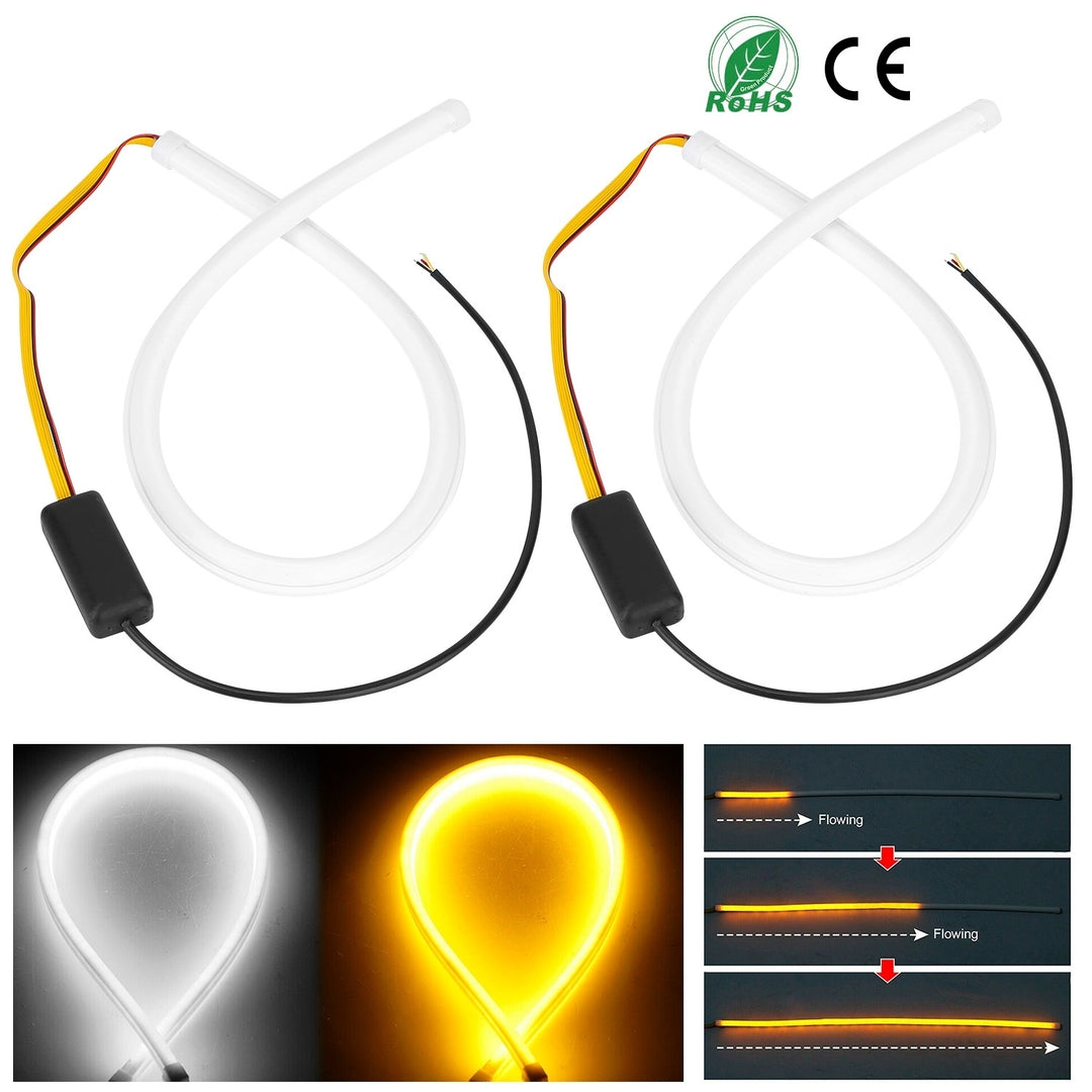 2Pcs Dual Color Switchback DRL Tube Light Amber Sequential Flow Car Turn Signal Lamp Flexible Waterproof Glow Neon Image 1