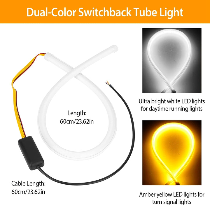 2Pcs Dual Color Switchback DRL Tube Light Amber Sequential Flow Car Turn Signal Lamp Flexible Waterproof Glow Neon Image 3