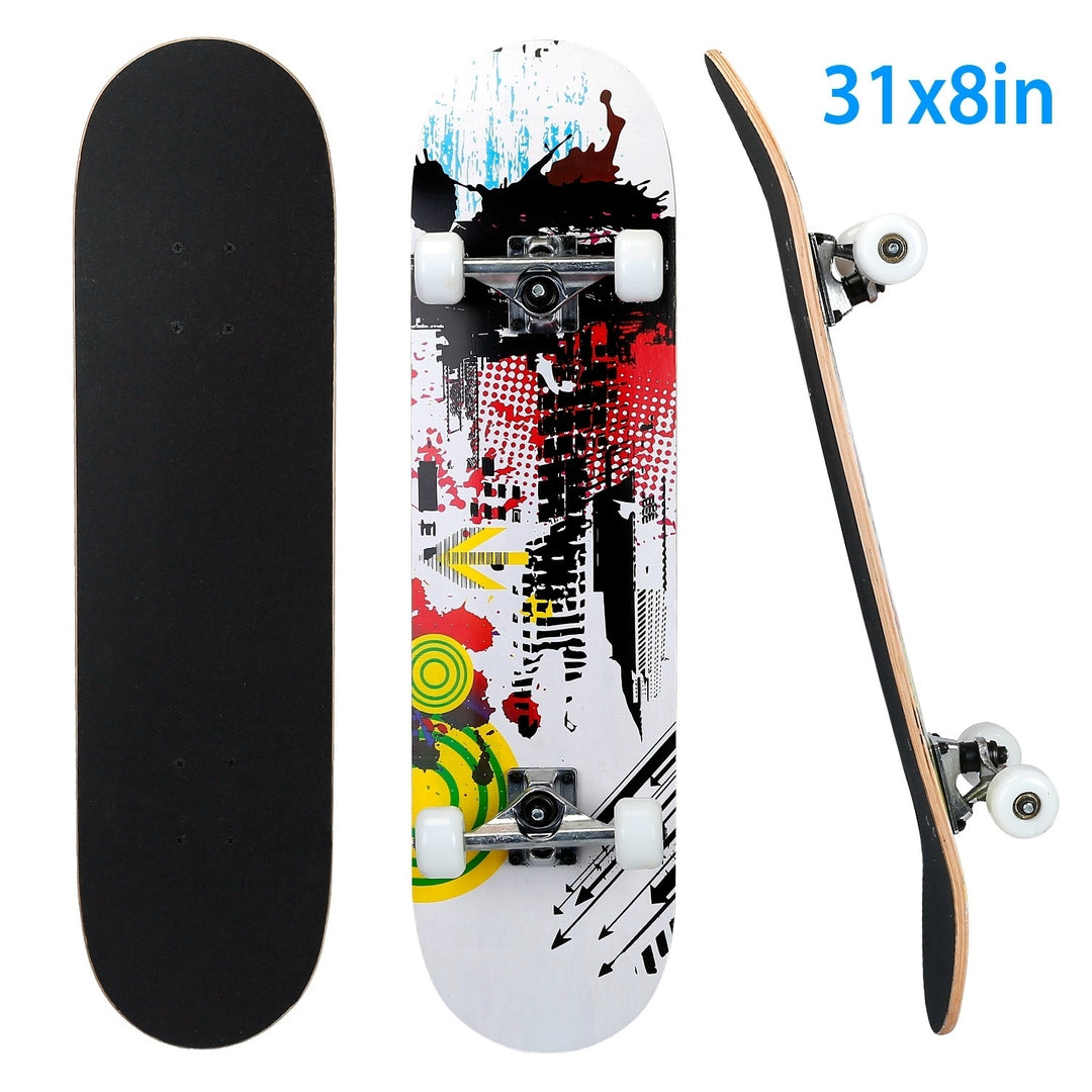 31in Plus 8in Skateboards Complete Standard Skate Boards For Girls Boys Beginner 9 Layers Maple Concave Skateboard For Image 1