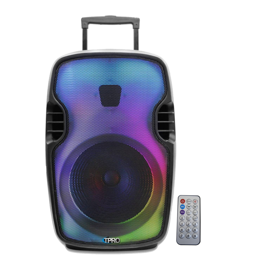 Technical Pro 2000W Rechargeable 15 Inch Two way Bluetooth Loudspeaker with SD USB 1/4'' Microphone Inputs, LED Visual Image 1