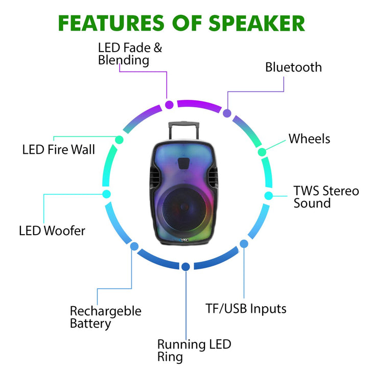 Technical Pro 2000W 15 Inch Bluetooth Loudspeaker LED Effects TWS Mobile Speaker Image 4