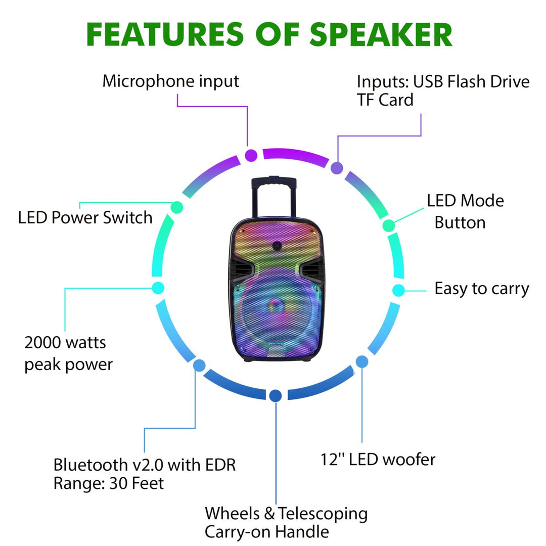 Technical Pro 1500W Rechargeable 12" Bluetooth Loudspeaker with LED Effects Image 4