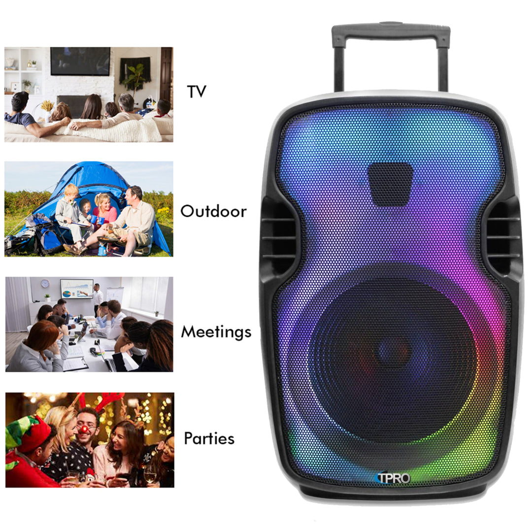 Technical Pro 2000W Rechargeable 15 Inch Two way Bluetooth Loudspeaker with SD USB 1/4 Microphone InputsLED Visual Image 6