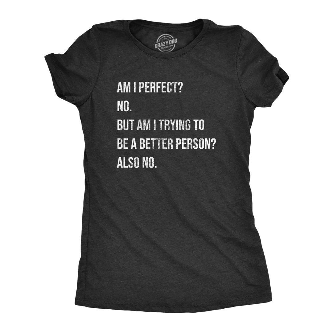 Womens Am I Perfect No T Shirt Funny Sarcastic Self Improvement Joke Novelty Tee For Ladies Image 1