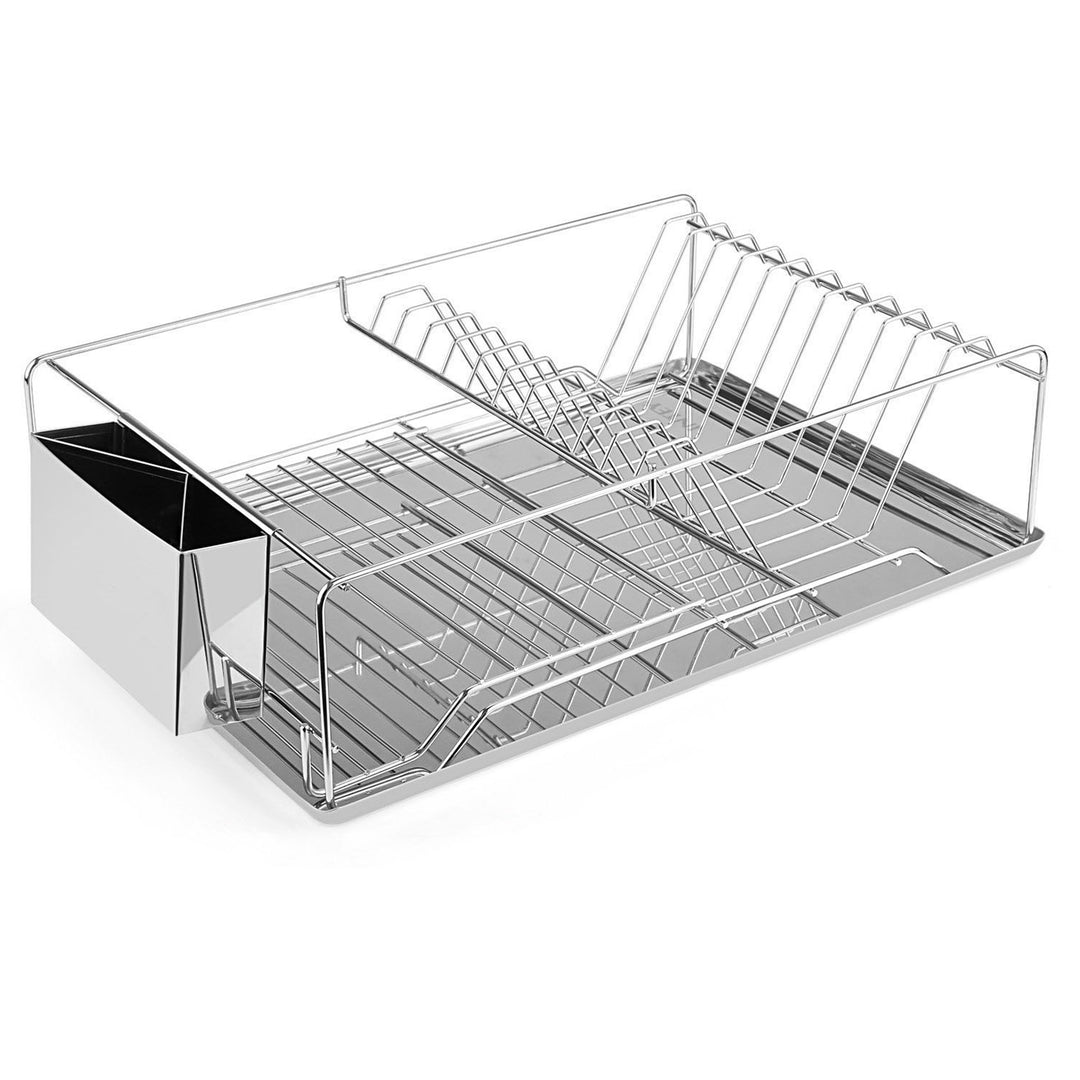 Dish Drying Rack Stainless Steel Dish Rack with Drainboard Cutlery Holder Kitchen Dish Organizer Image 1