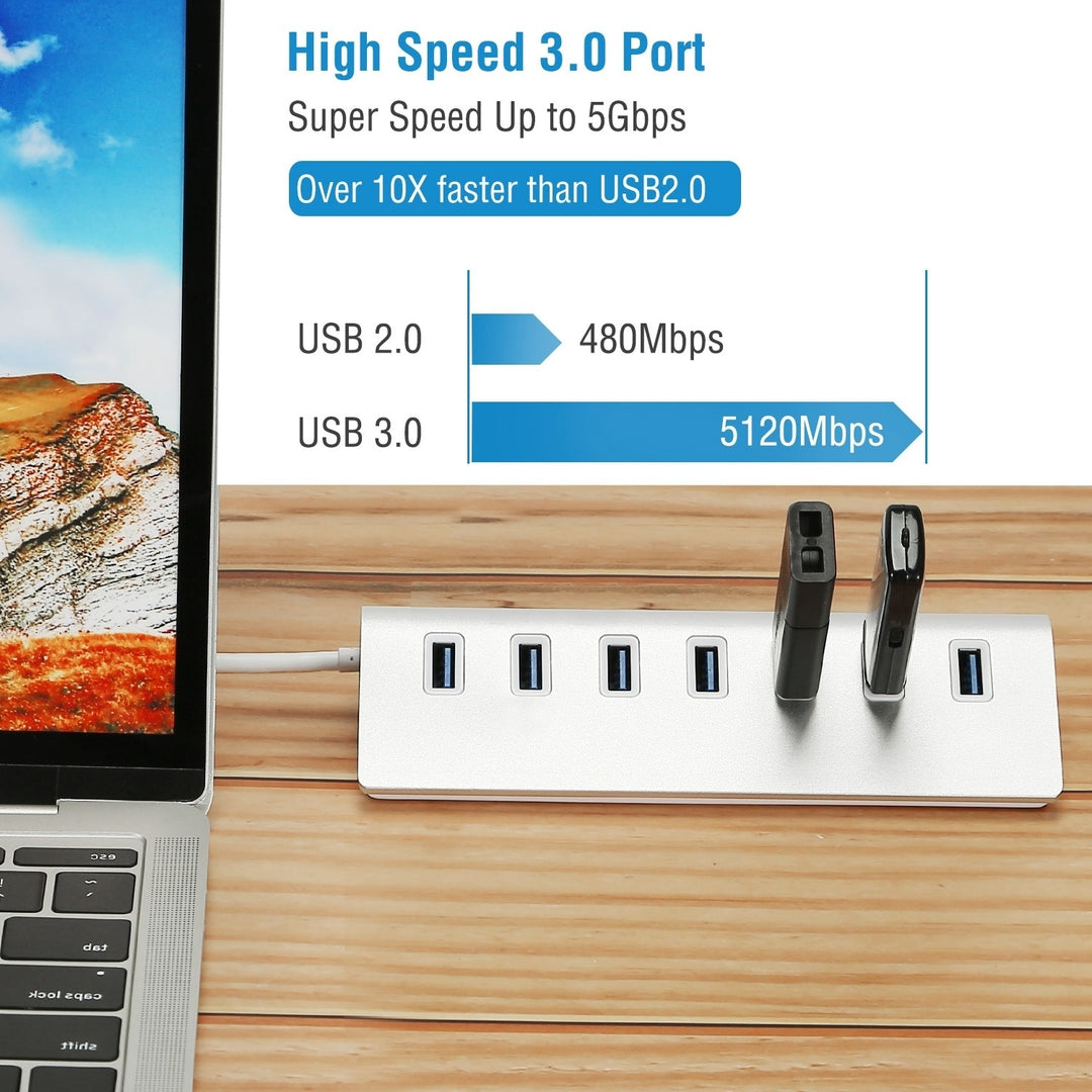 7Port USB 3.0 Hub Portable Super Speed USB Data Hub with 1ft USB 3.0 Cable for Windows Linux Mac Devices Image 6