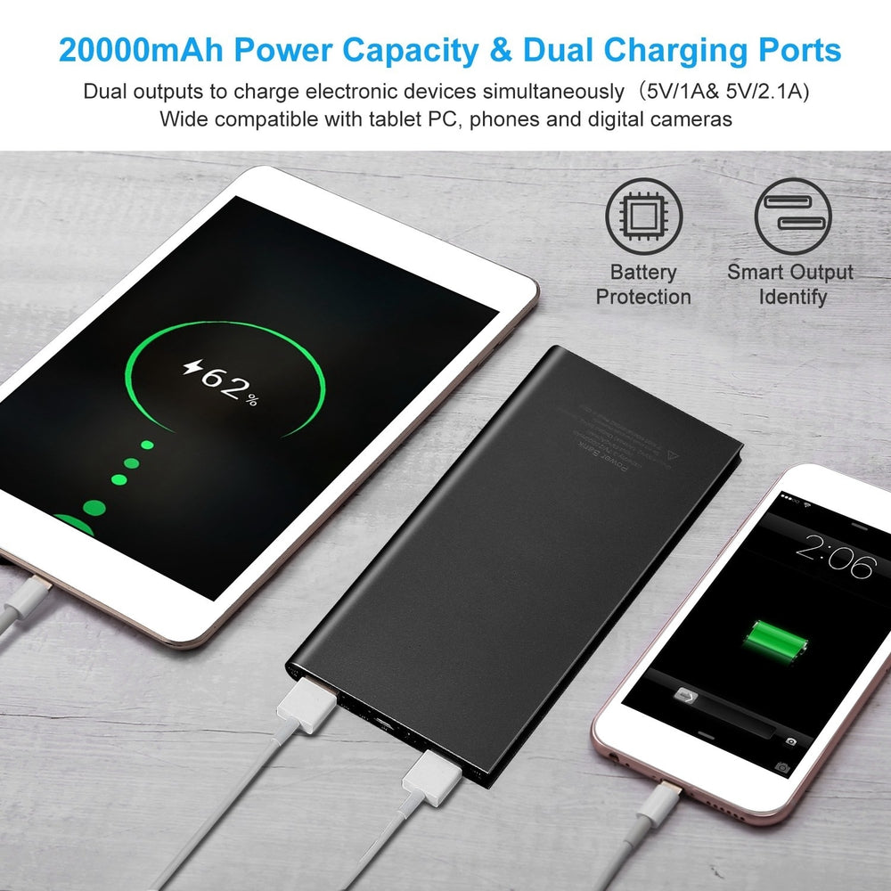 20000mAh Power Bank Ultra Thin External Battery Pack Phone Charger Dual USB Ports Image 2