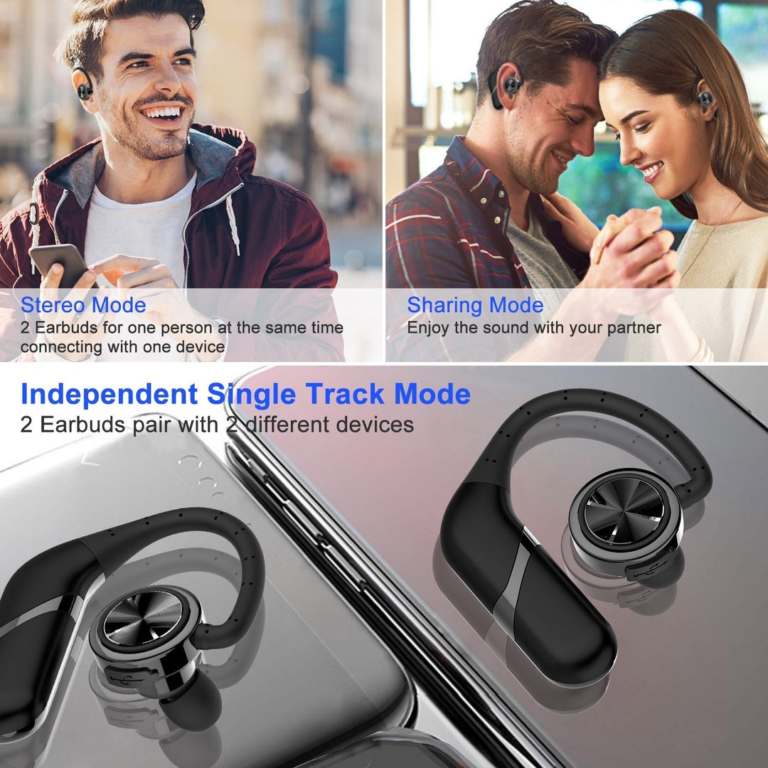 True Wireless Earbuds V5.0 Waterproof Stereo Earphones Deep Bass 11H Playtime Black Image 6