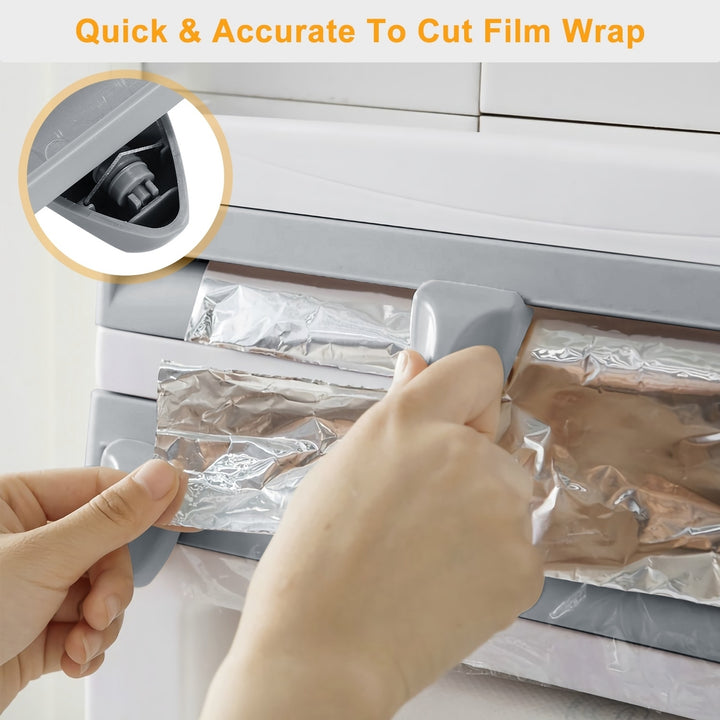 Kitchen Roll Dispenser Paper Roll Holder Plastic Wrap Film Foil Paper Organizer with Cutter Image 4