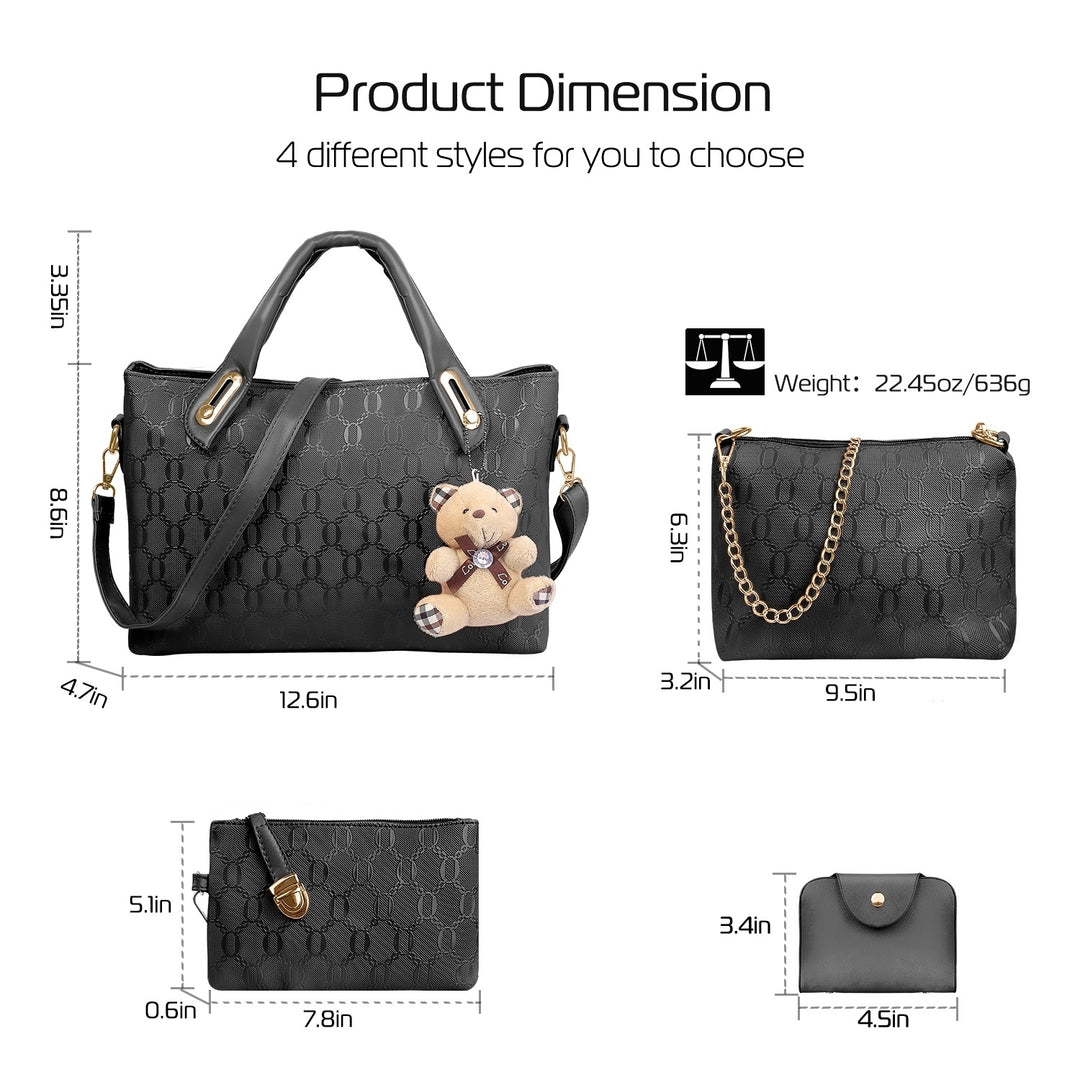 4Pcs Women Leather Handbag Lady Shoulder Bags Tote Satchel Purse Card Holder Image 4