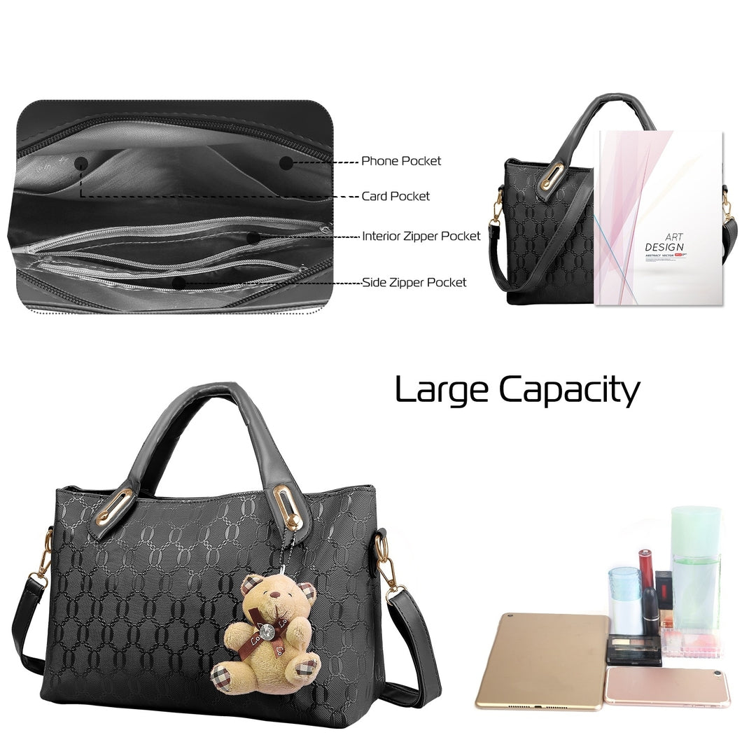 4Pcs Women Leather Handbag Lady Shoulder Bags Tote Satchel Purse Card Holder Image 7