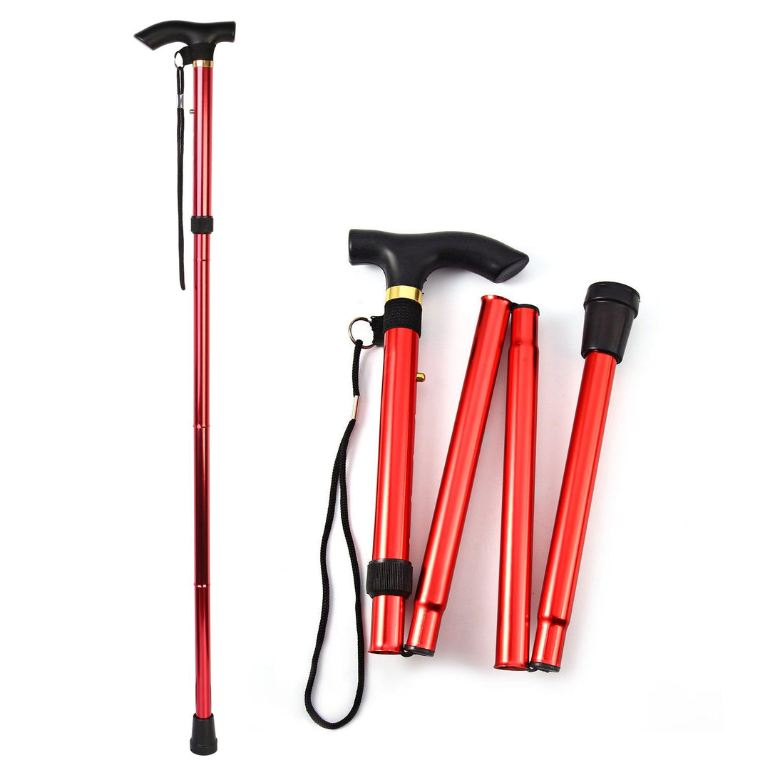 Adjustable Folding Walking Cane Aluminum Alloy Portable Travel Red Black 33-37in Image 1