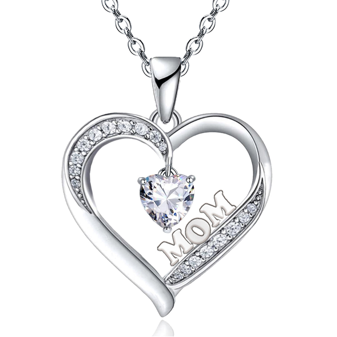 Necklace for Mom 18k Platinum Filled Silver Heart Shape CZ Diamond Pendant necklace Image 3