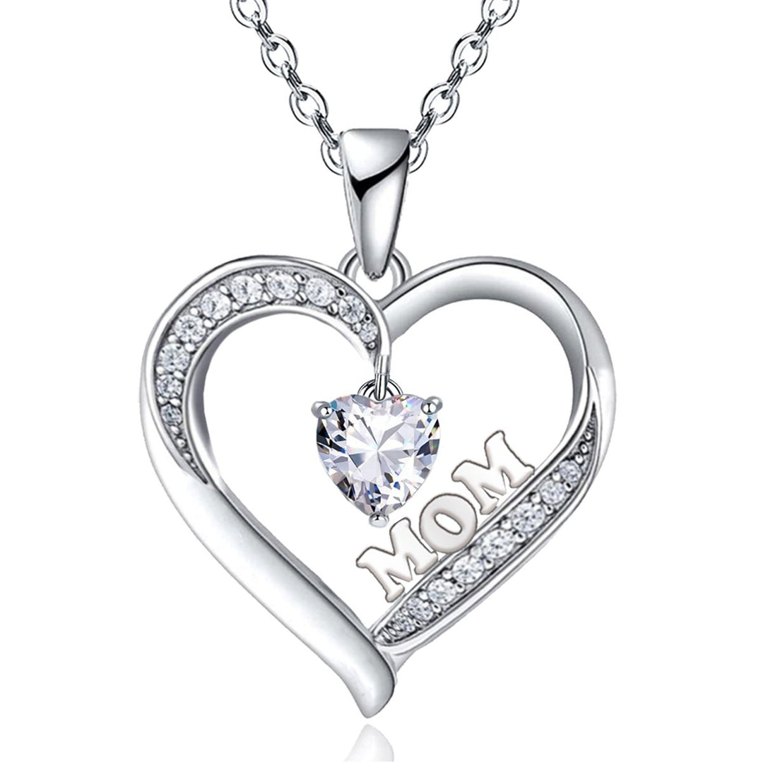 Necklace for Mom 18k Platinum Filled Silver Heart Shape CZ Diamond Pendant necklace Image 1