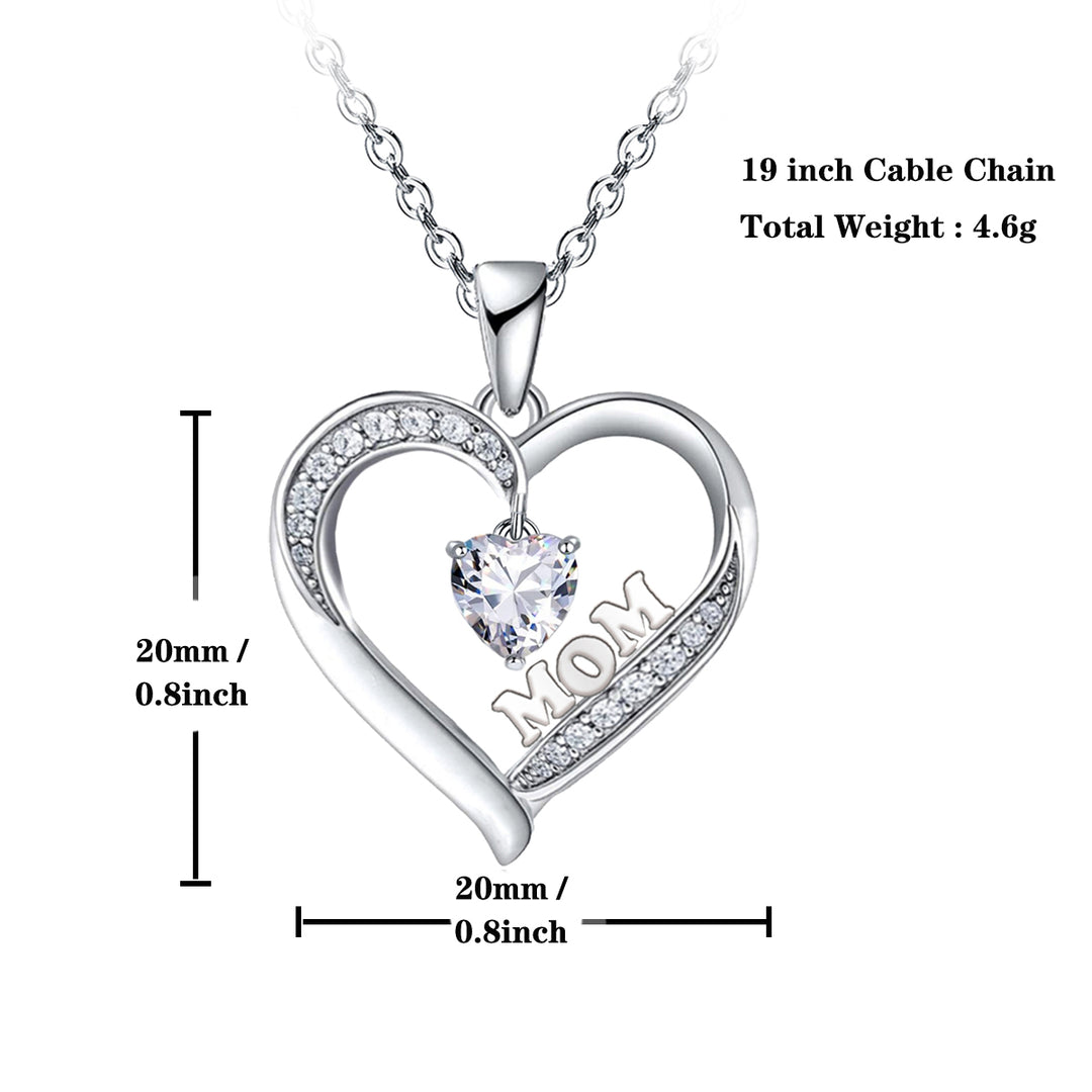 Necklace for Mom 18k Platinum Filled Silver Heart Shape CZ Diamond Pendant necklace Image 6