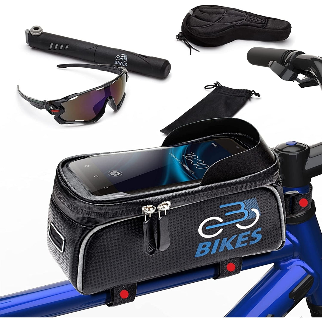 Bike Smart Phone Holder Bag Kit Handlebar Mount with 5 Bonus Bicycle AccessoriesFits Phones upto 6.5 Image 3