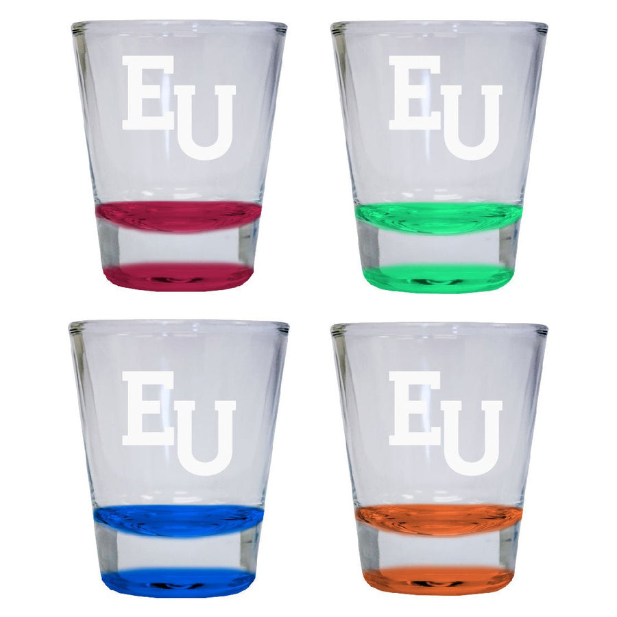 NCAA Edinboro University Collectors 2oz Laser-Engraved Spirit Shot Glass RedOrangeBlue and Green 4-Pack Image 1