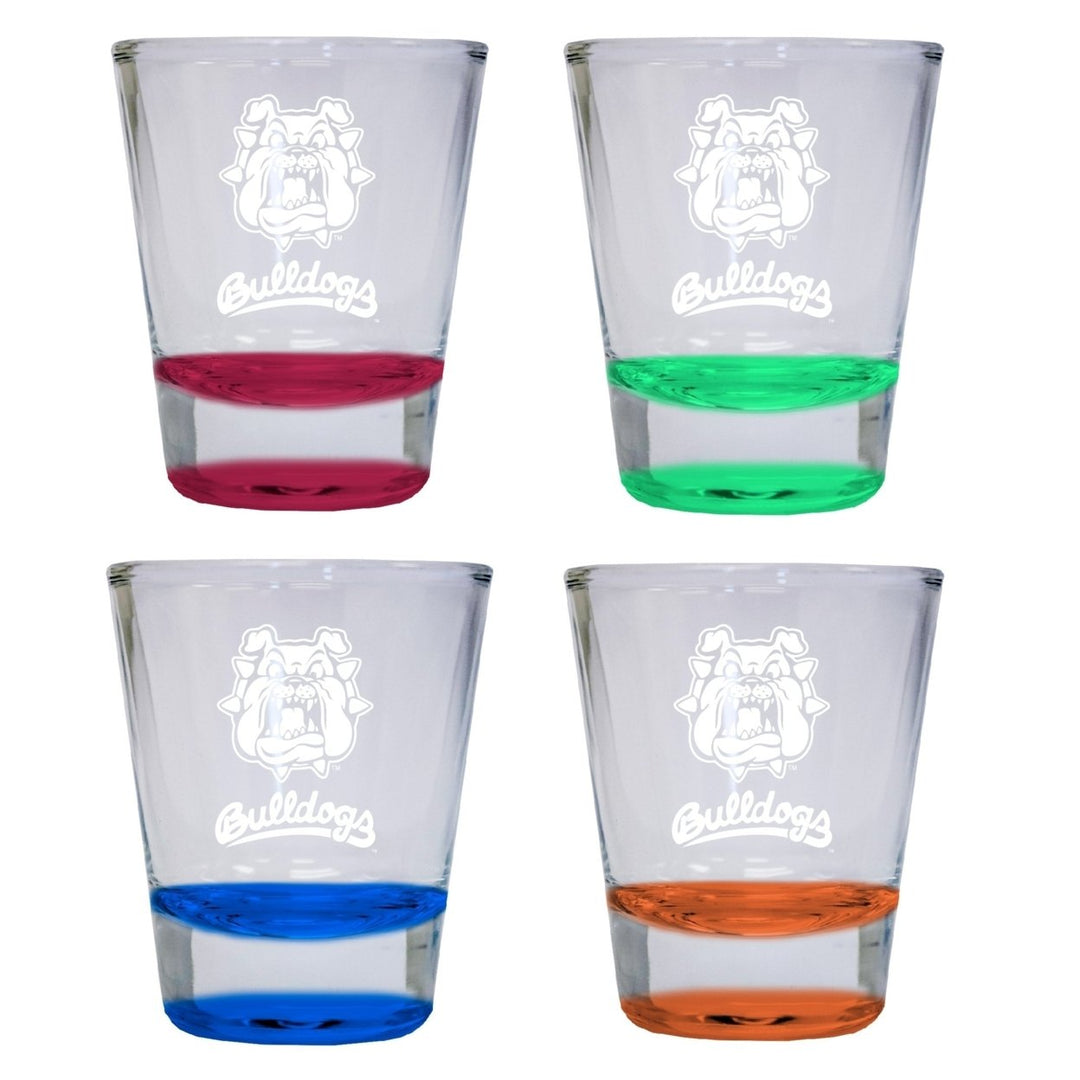 NCAA Fresno State Bulldogs Collectors 2oz Laser-Engraved Spirit Shot Glass Red Orange Blue and Green 4-Pack Image 1