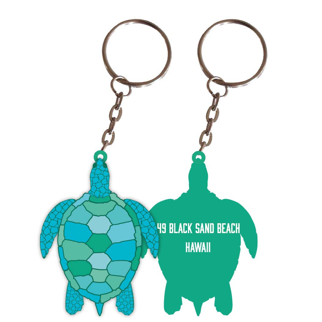 49 Black Sand Beach Hawaii Turtle Metal Keychain Image 1