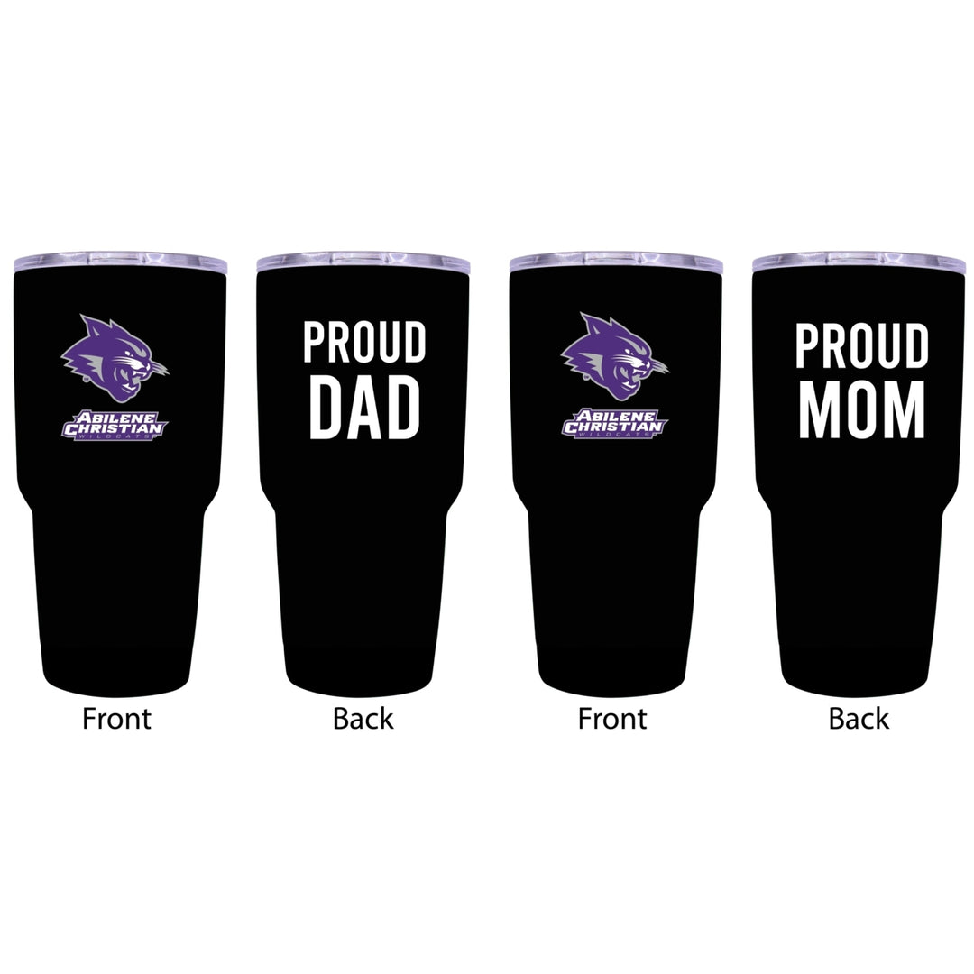 Abilene Christian University Proud Mom and Dad 24 oz Insulated Stainless Steel Tumblers 2 Pack Black. Image 1