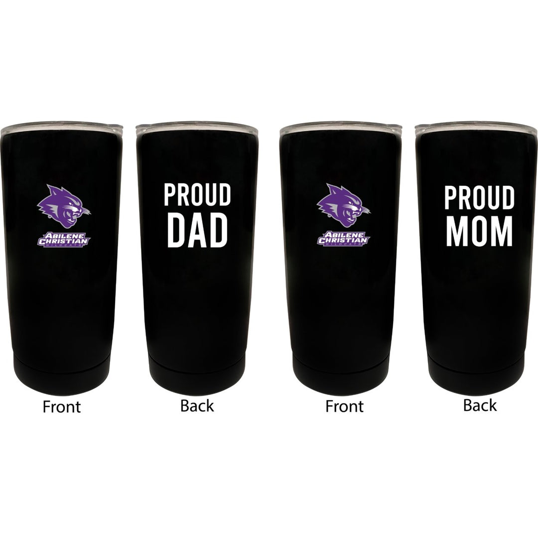 Abilene Christian University NCAA Insulated Tumbler - 16oz Stainless Steel Travel Mug Proud Mom and Dad Design Black Image 1