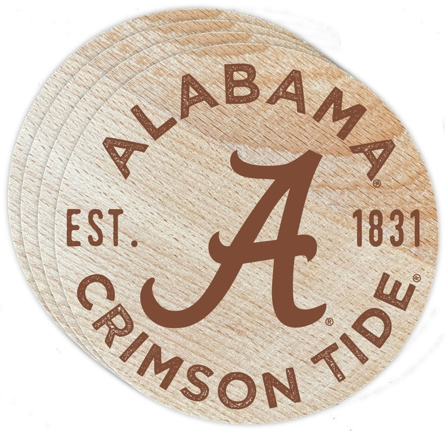 Alabama Crimson Tide Officially Licensed Wood Coasters (4-Pack) - Laser EngravedNever Fade Design Image 1