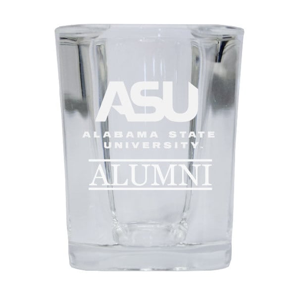 NCAA Alabama State University Alumni 2oz Laser Etched Square Shot Glass Image 1