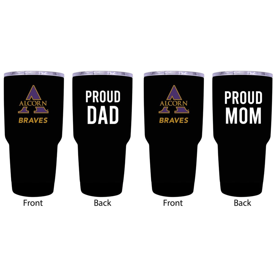 Alcorn State Braves Proud Parent 24 oz Insulated Tumblers Set - Black Mom and Dad Edition Image 1