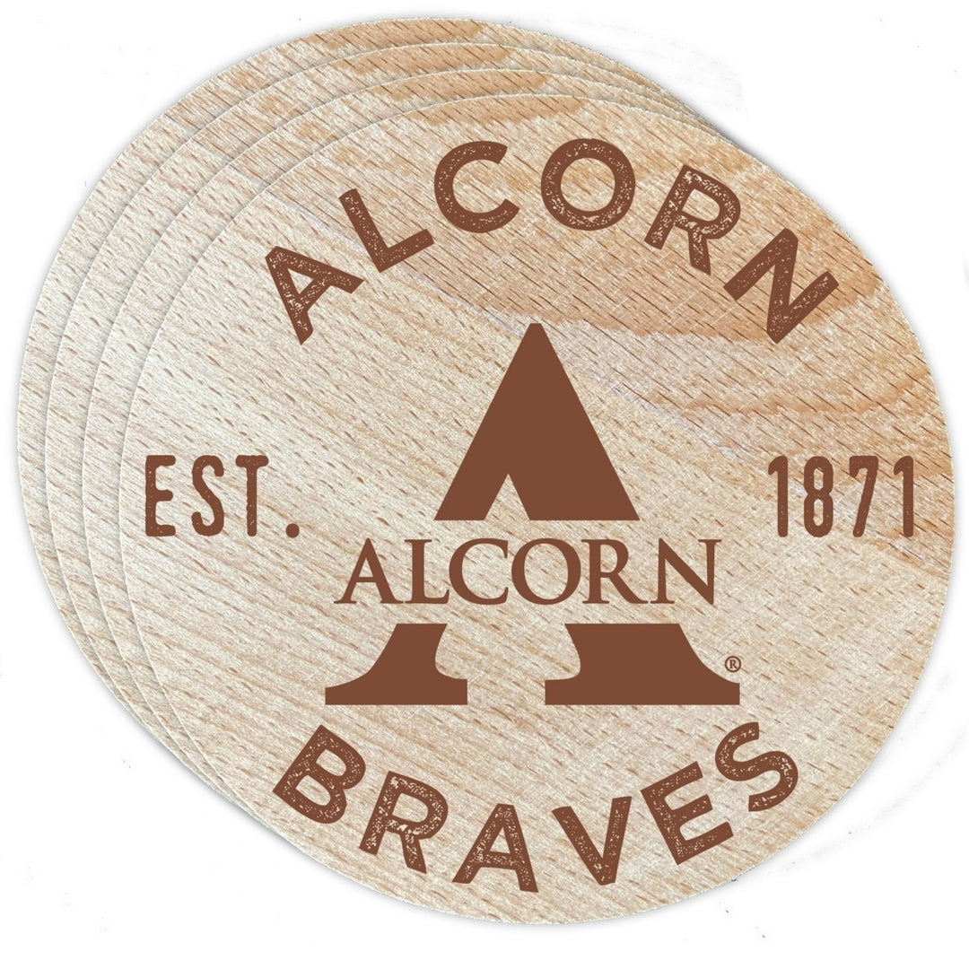 Alcorn State Braves Officially Licensed Wood Coasters (4-Pack) - Laser Engraved Never Fade Design Image 1