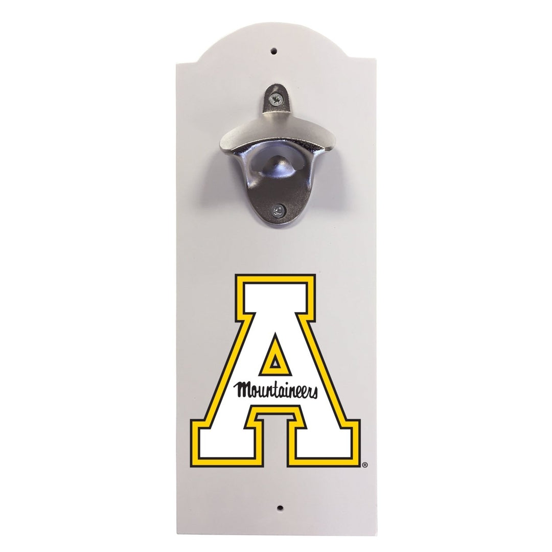 Appalachian State Wall-Mounted Bottle Opener  Sturdy Metal with Decorative Wood Base for Home Bars Rec Rooms and Fan Image 1