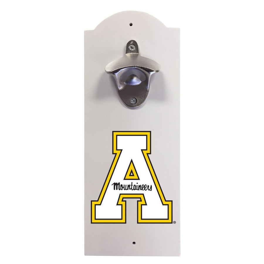 Appalachian State Wall-Mounted Bottle Opener  Sturdy Metal with Decorative Wood Base for Home Bars Rec Rooms and Fan Image 1