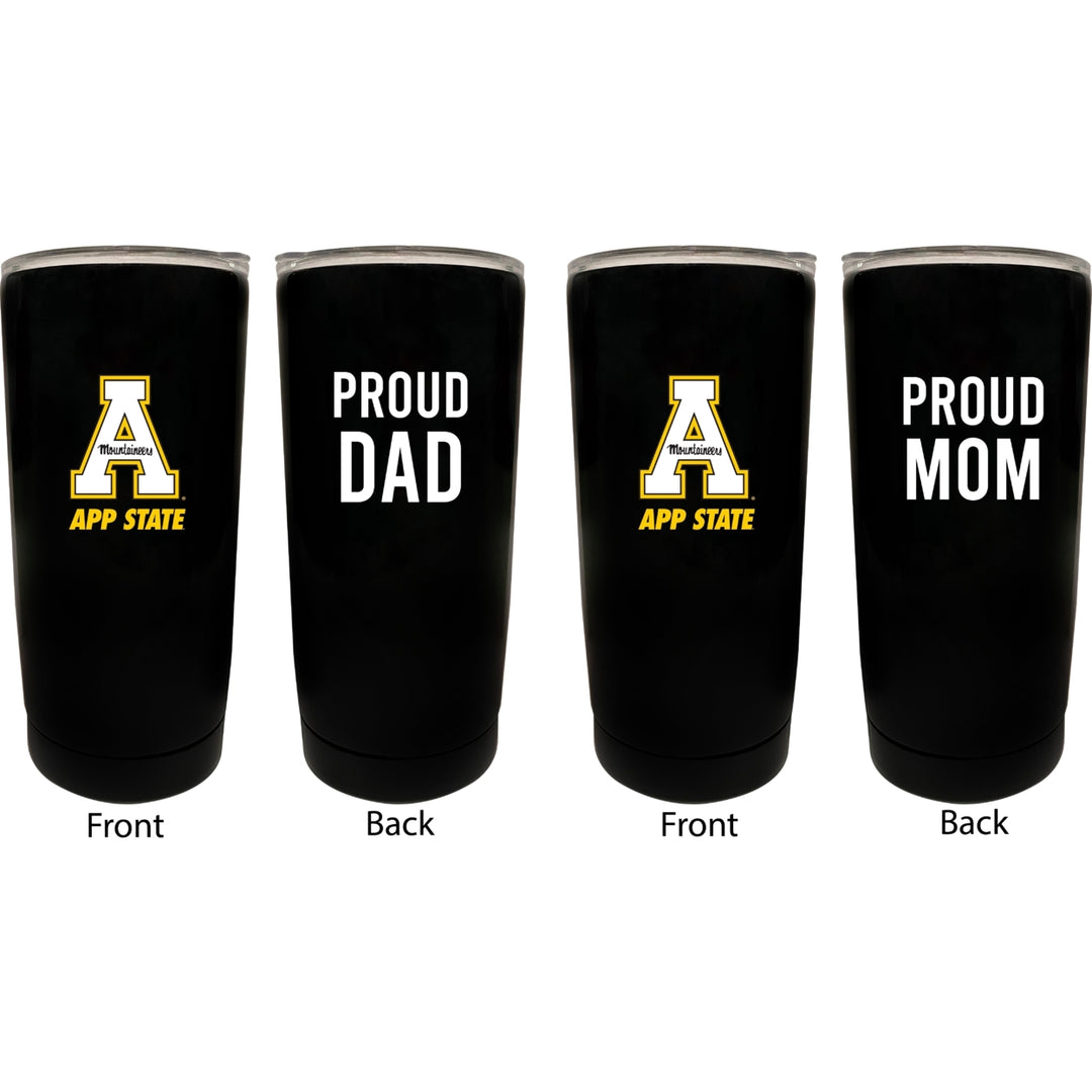 Appalachian State NCAA Insulated Tumbler - 16oz Stainless Steel Travel Mug Proud Mom and Dad Design Black Image 1