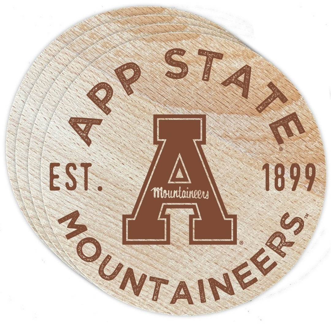 Appalachian State Officially Licensed Wood Coasters (4-Pack) - Laser Engraved Never Fade Design Image 1