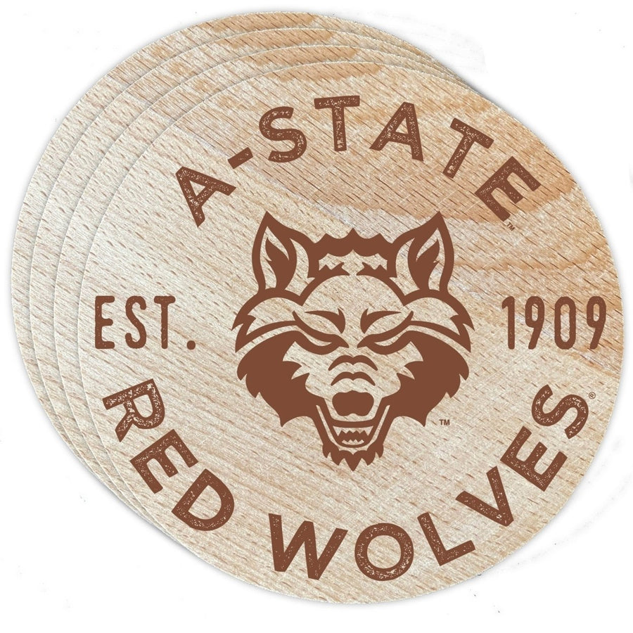 Arkansas State Officially Licensed Wood Coasters (4-Pack) - Laser Engraved Never Fade Design Image 1