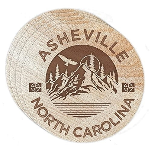 Asheville North Carolina 4 Pack Engraved Wooden Coaster Camp Outdoors Design Image 1