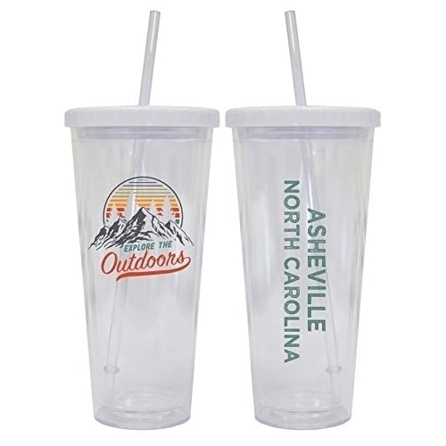 Asheville North Carolina Camping 24 oz Reusable Plastic Straw Tumbler w/Lid and Straw 2-Pack Image 1