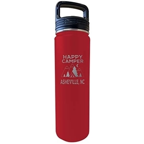 Asheville North Carolina Happy Camper 32 Oz Engraved Red Insulated Double Wall Stainless Steel Water Bottle Tumbler Image 1