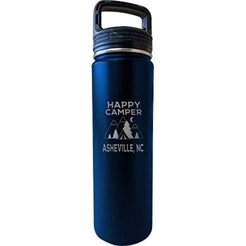 Asheville North Carolina Happy Camper 32 Oz Engraved Navy Insulated Double Wall Stainless Steel Water Bottle Tumbler Image 1