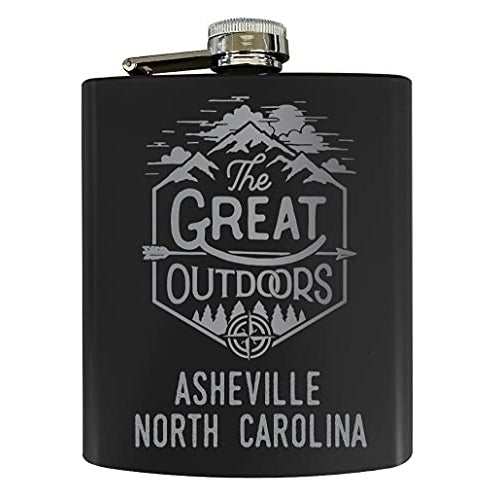 Asheville North Carolina Laser Engraved Explore the Outdoors Souvenir 7 oz Stainless Steel 7 oz Flask Black Image 1
