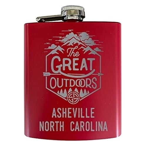 Asheville North Carolina Laser Engraved Explore the Outdoors Souvenir 7 oz Stainless Steel 7 oz Flask Red Image 1