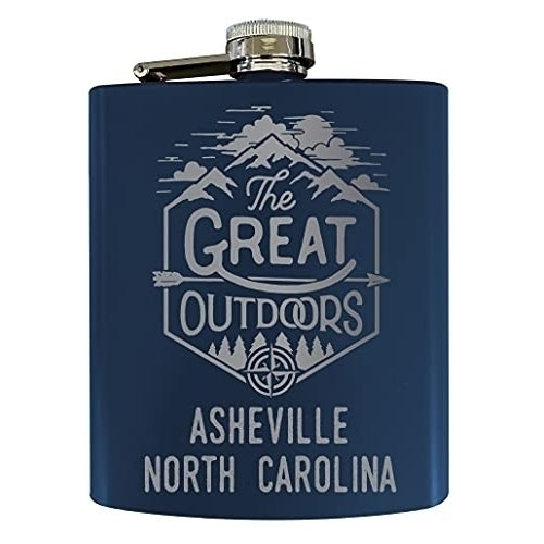 Asheville North Carolina Laser Engraved Explore the Outdoors Souvenir 7 oz Stainless Steel 7 oz Flask Navy Image 1
