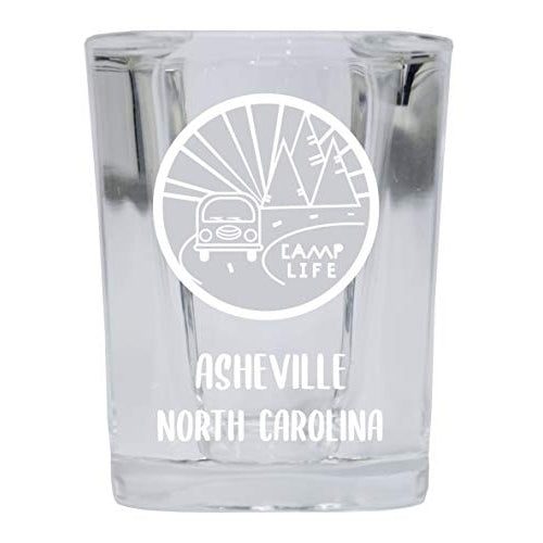 Asheville North Carolina Souvenir Laser Engraved 2 Ounce Square Base Liquor Shot Glass Camp Life Design Image 1