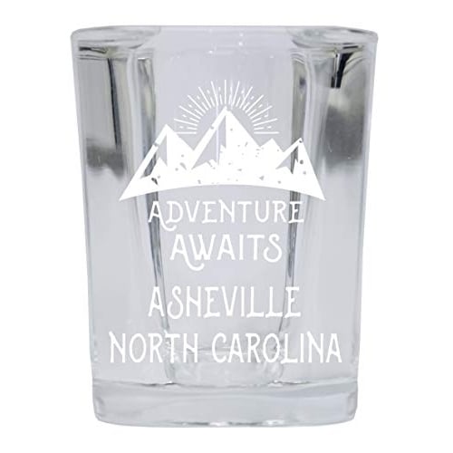 Asheville North Carolina Souvenir Laser Engraved 2 Ounce Square Base Liquor Shot Glass 4-Pack Adventure Awaits Design Image 1