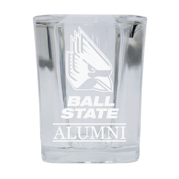 NCAA Ball State University Alumni 2oz Laser Etched Square Shot Glass Image 1