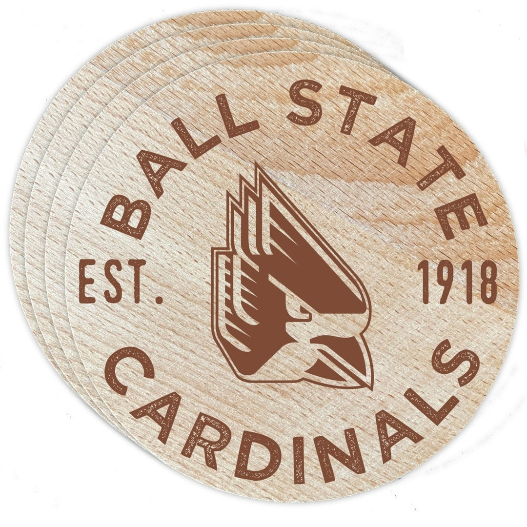 Ball State University Officially Licensed Wood Coasters (4-Pack) - Laser Engraved Never Fade Design Image 1