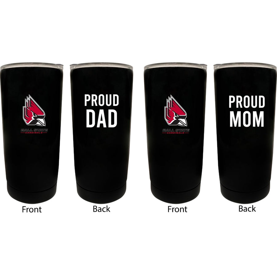 Ball State University NCAA Insulated Tumbler - 16oz Stainless Steel Travel Mug Proud Mom and Dad Design Black Image 1