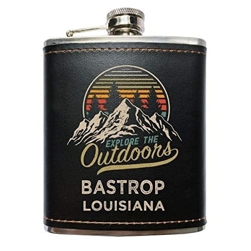 Bastrop Louisiana Black Leather Wrapped Flask Image 1